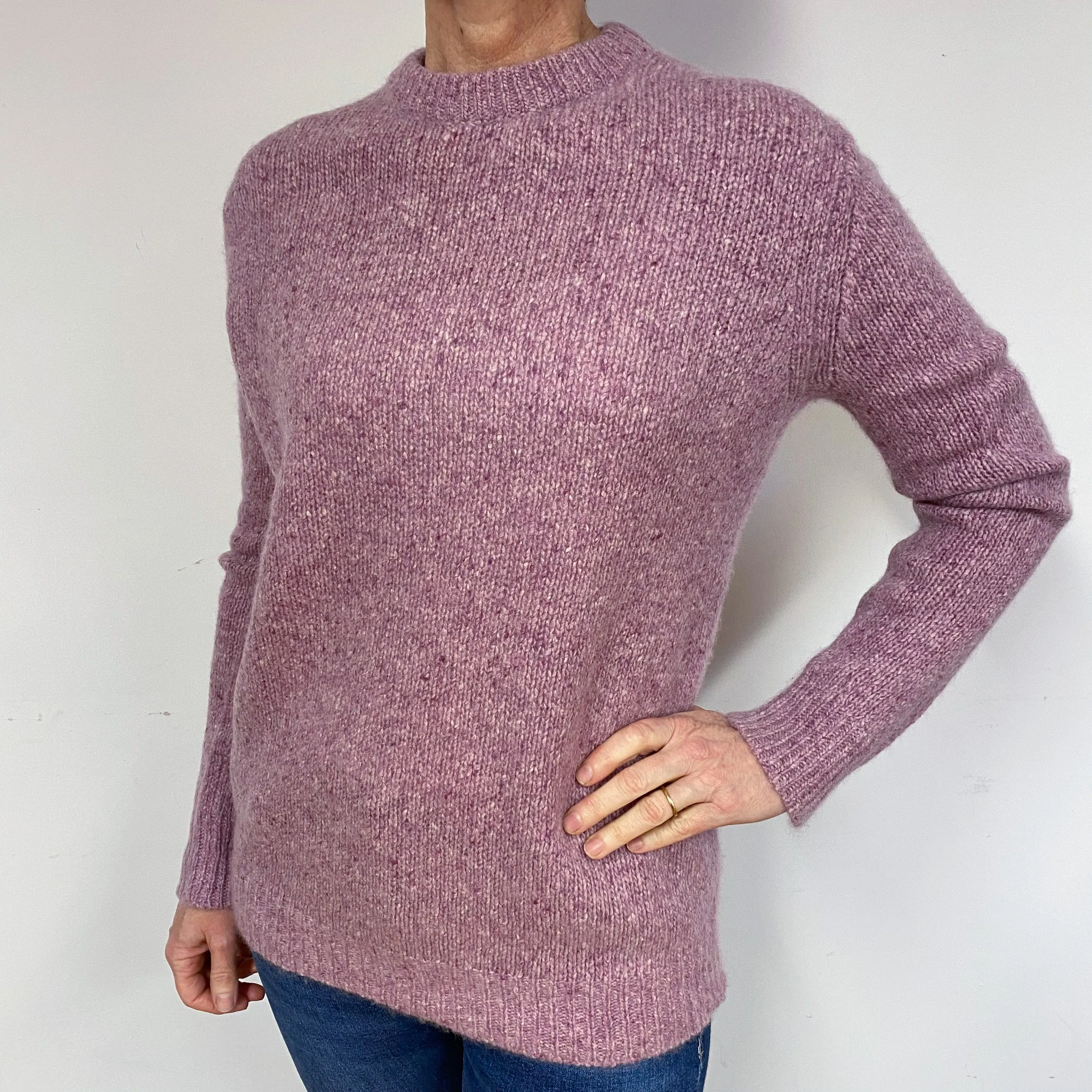 Chunky Magenta Pink Marl Cashmere Crew Neck Jumper Medium