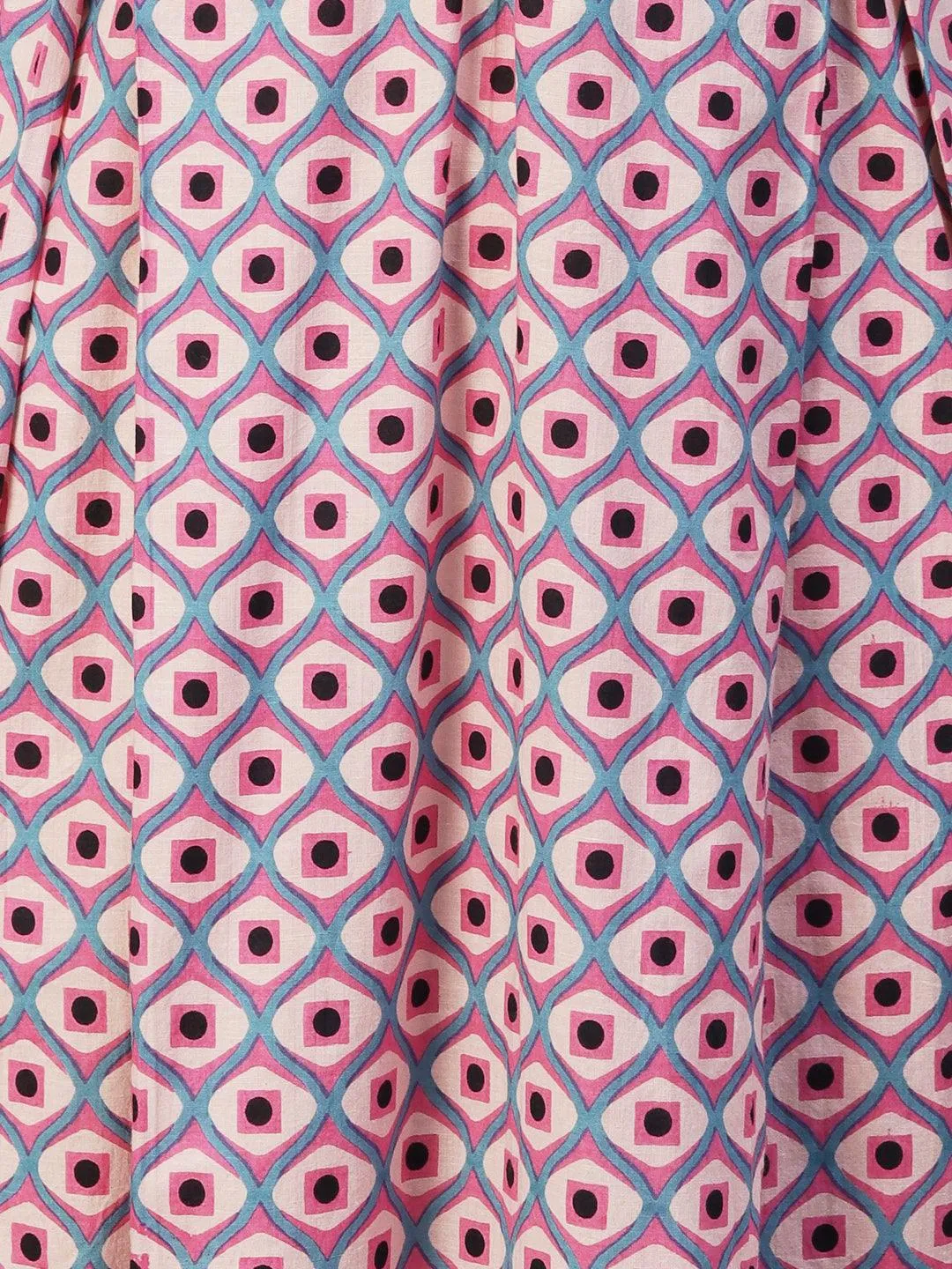 Geometric Printed A-Line Fit & Flare Midi Dress - Pink
