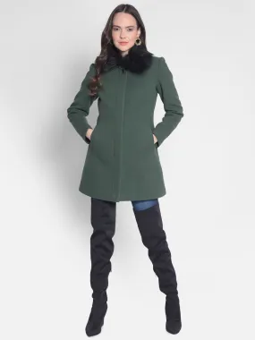 Green Overcoat With faux fur detail