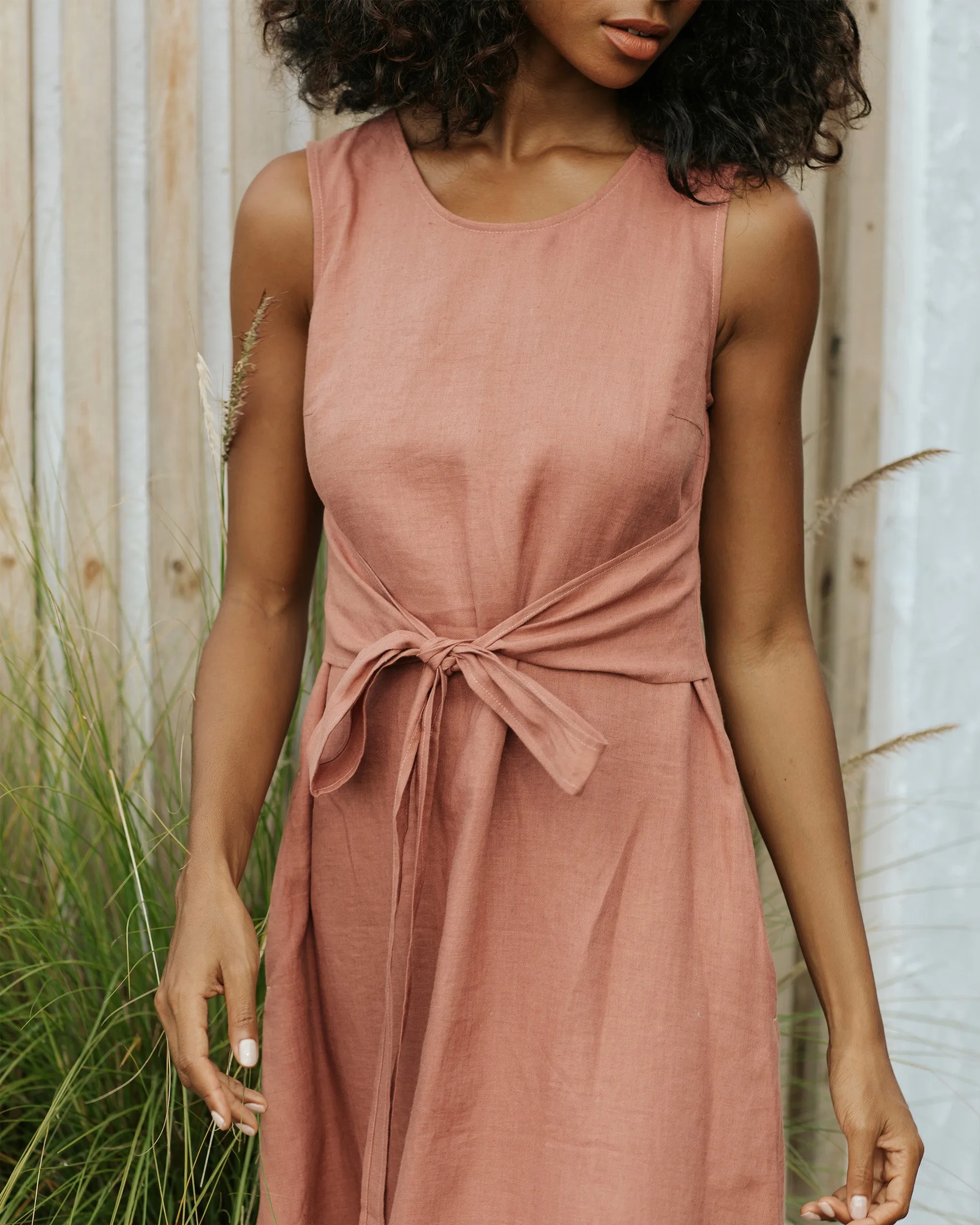 Long linen dress BORACAY in Clay pink