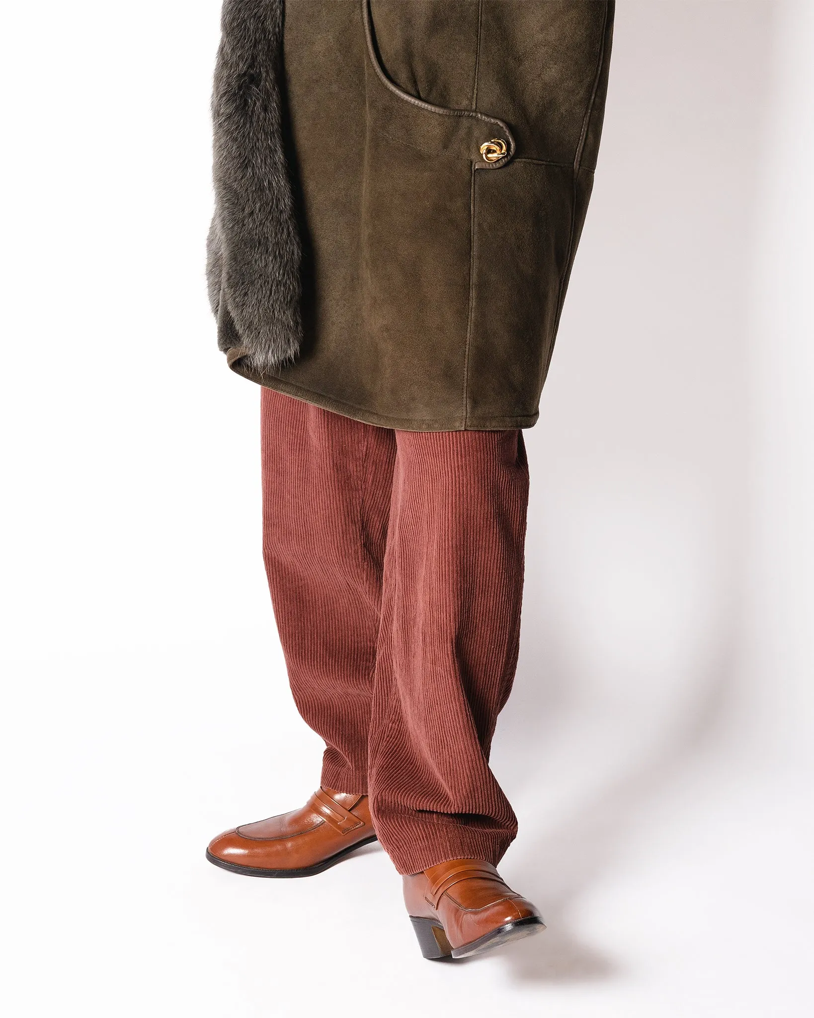 Nina  Ricci Olive Shearling Coat with Fur Collar and Cuffs