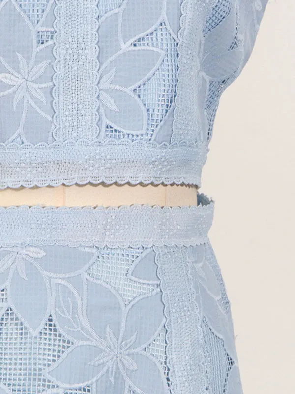 Romantic Lace Crop Top and A-Line Midi Skirt Set
