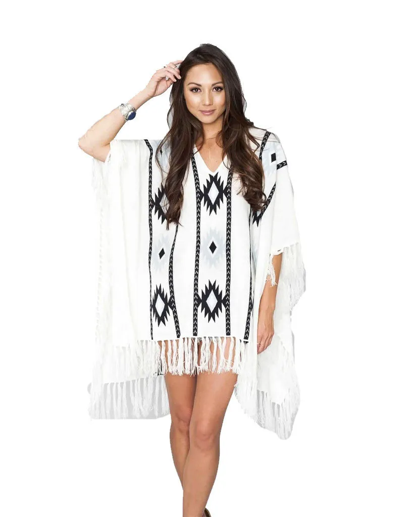 Show Me Your Mumu Baja Fringe Poncho in Morning Star