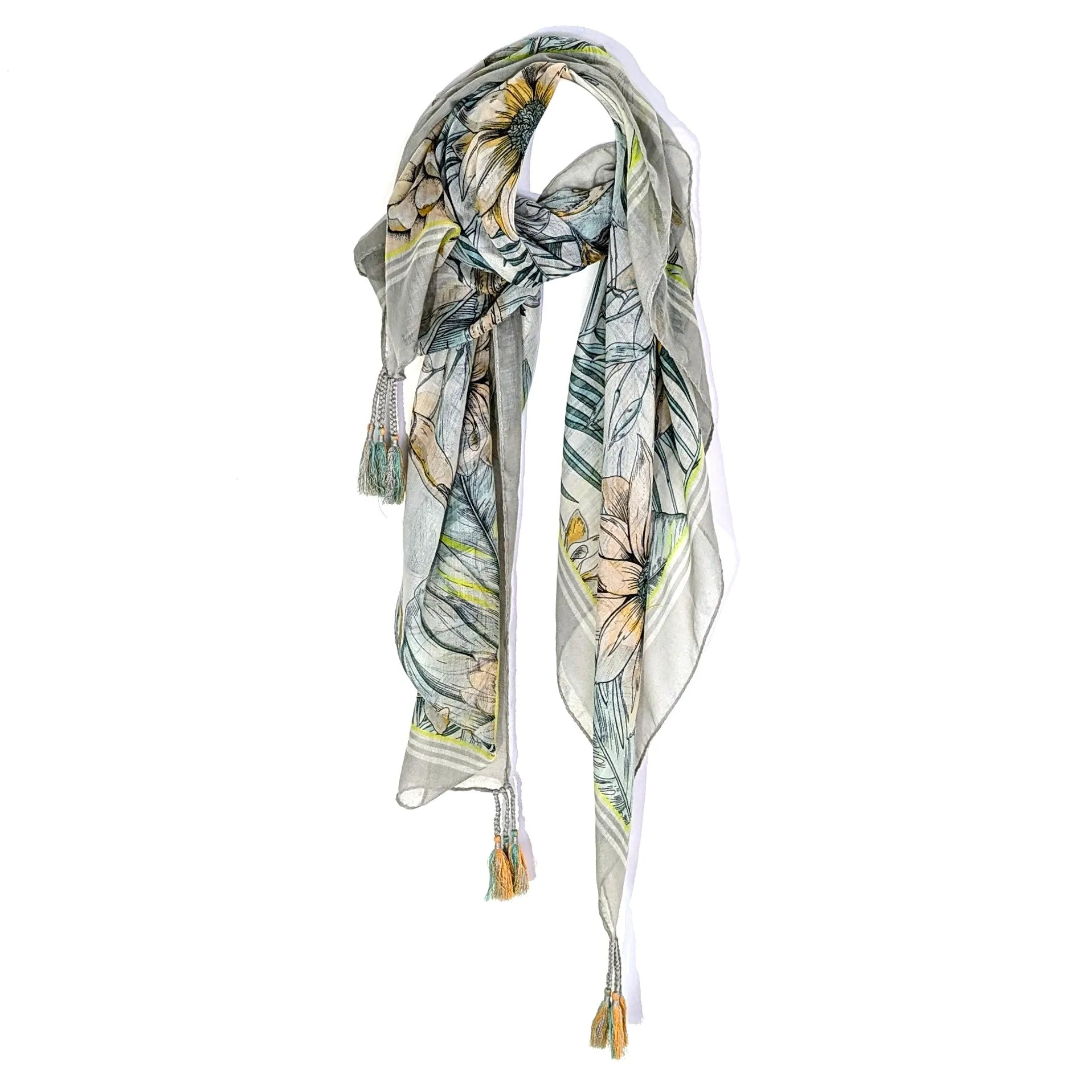 Subtle foliage prints scarf with border